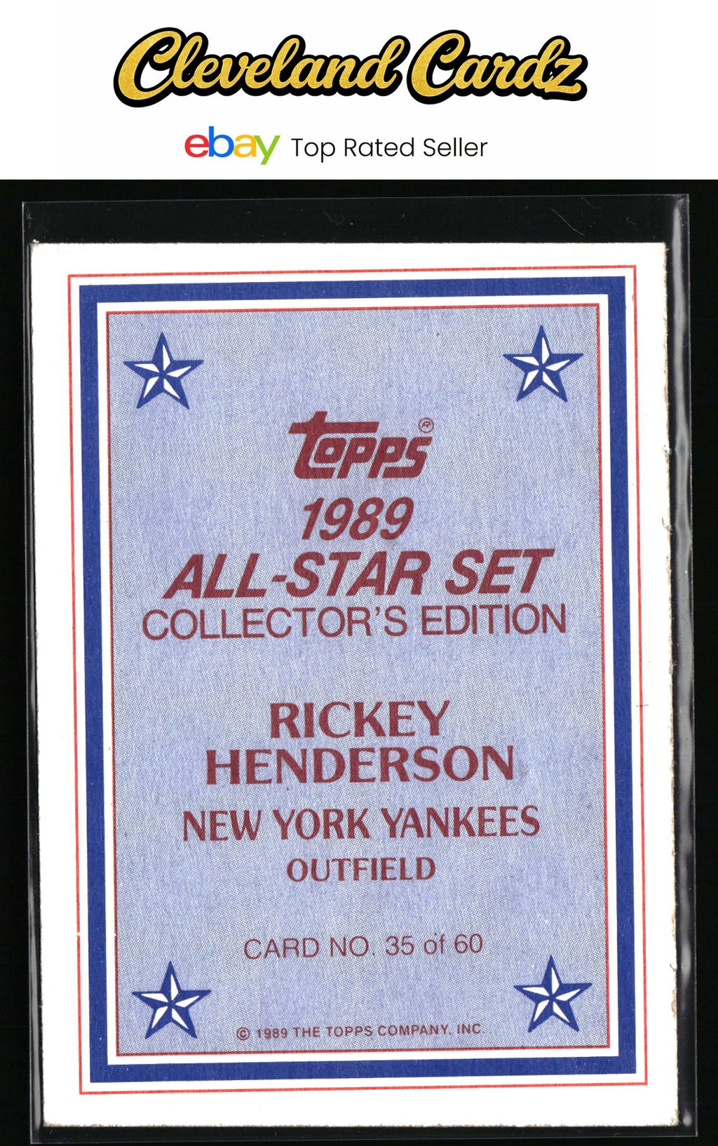 1989 Topps #35 Rickey Henderson 1989 All-Star Set Collector's Edition (MISCUT)