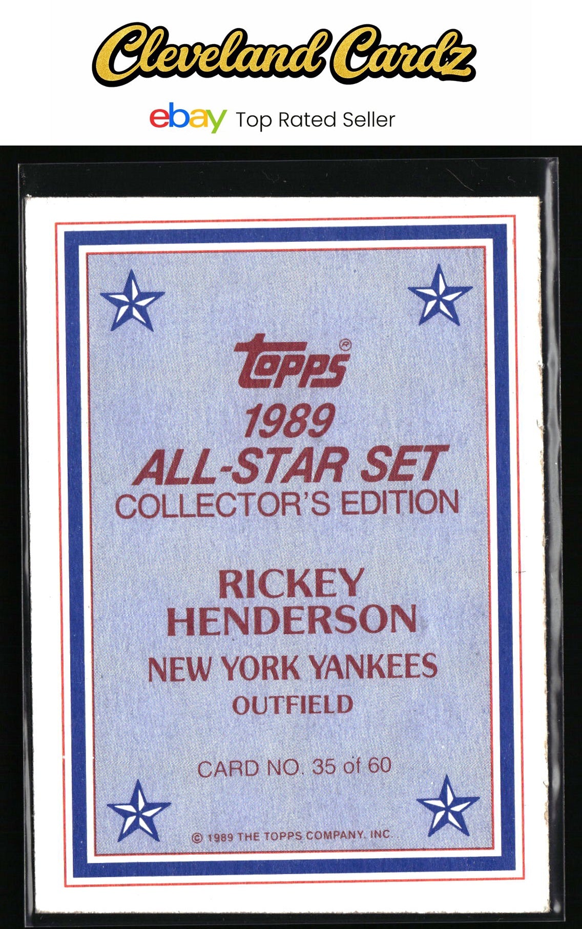 1989 Topps #35 Rickey Henderson 1989 All-Star Set Collector's Edition (MISCUT)