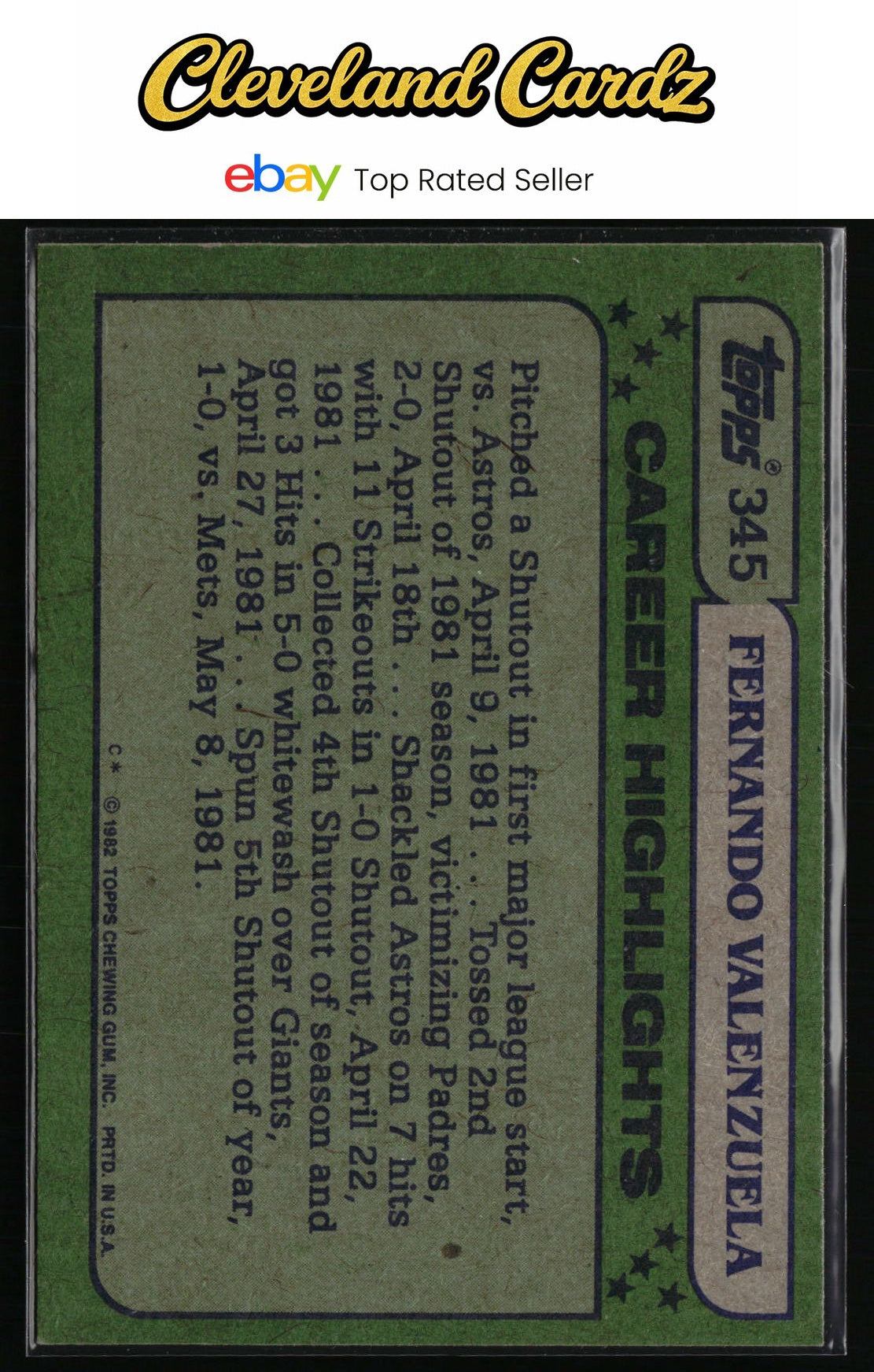 1982 Topps #345 Fernando Valenzuela