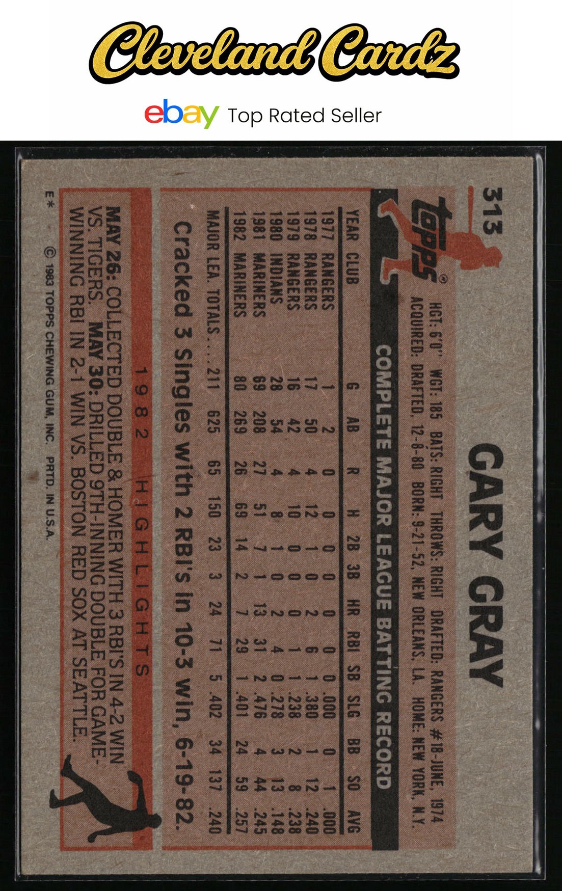 1983 Topps #313 Gary Gray