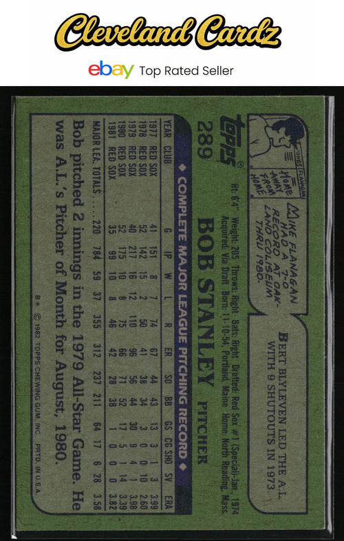 1982 Topps #289 Bob Stanley