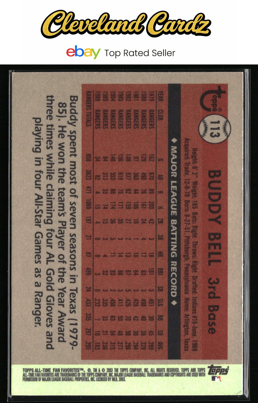2003 Topps All-Time Fan Favorites #113 Buddy Bell