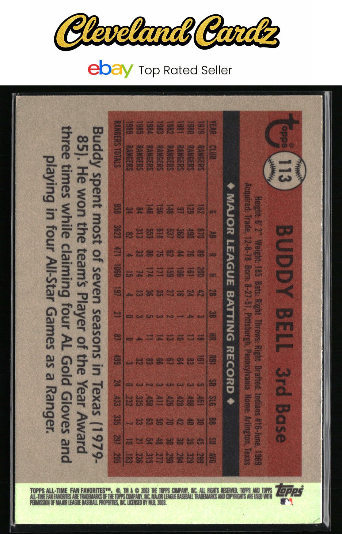 2003 Topps All-Time Fan Favorites #113 Buddy Bell