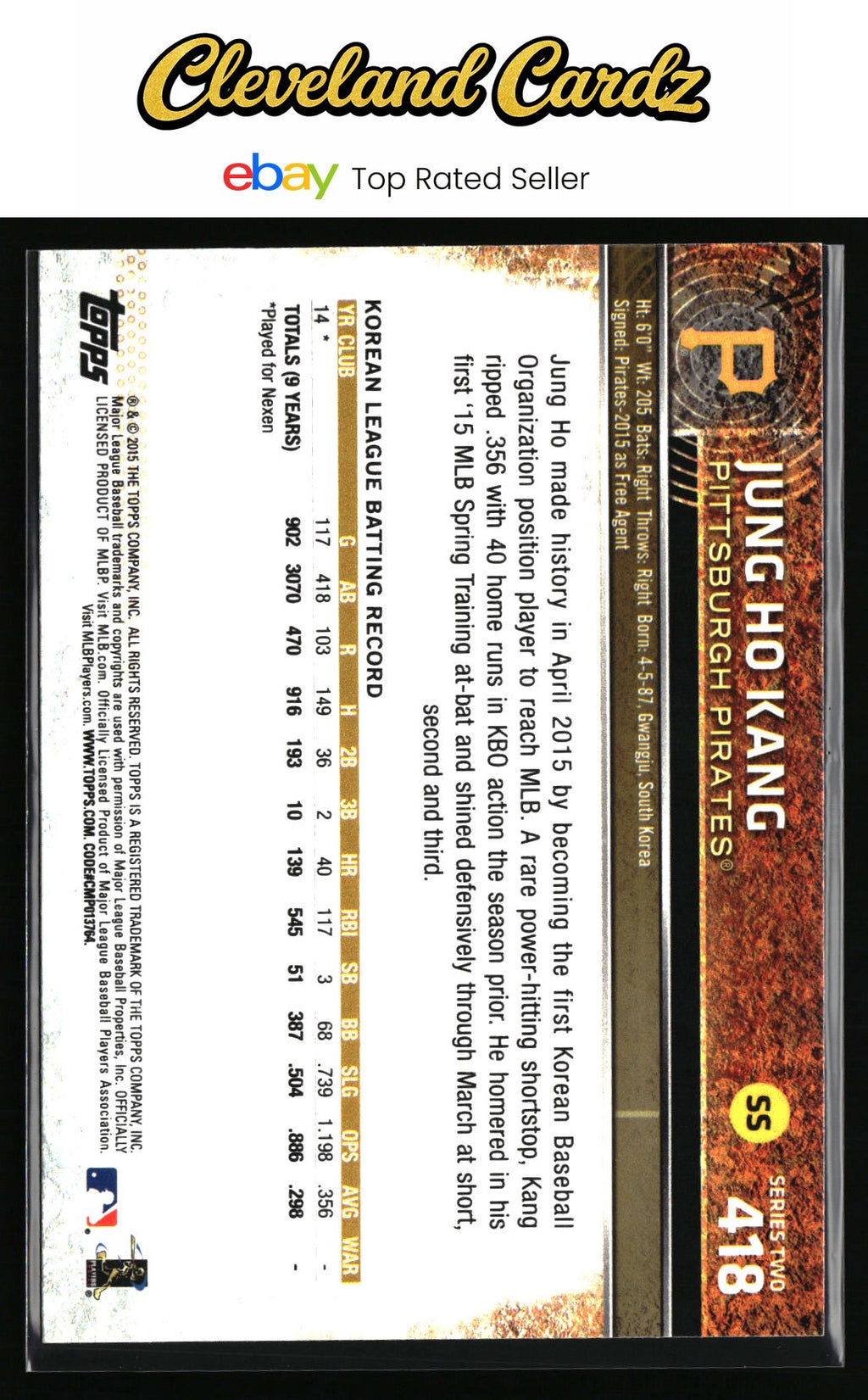 2015 Topps #418 Jung Ho Kang