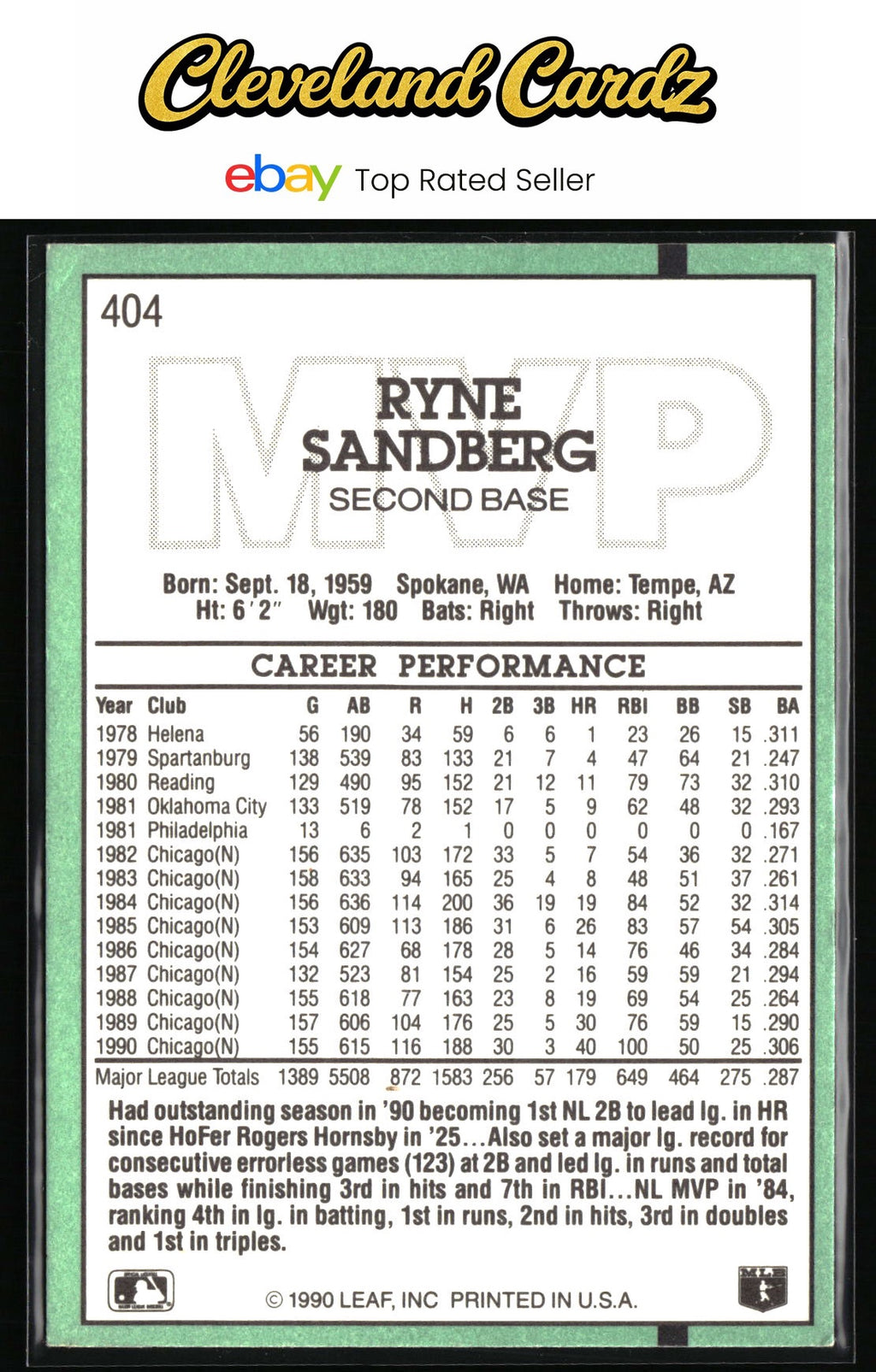 1991 Donruss #404b Ryne Sandberg