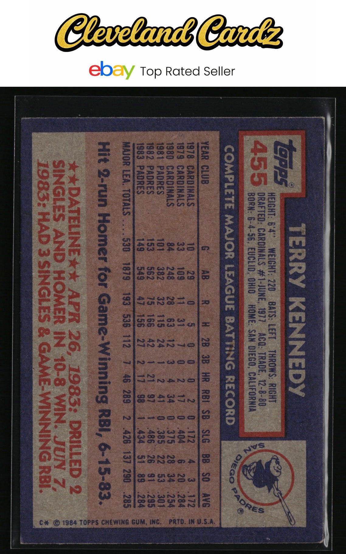 1984 Topps #455 Terry Kennedy