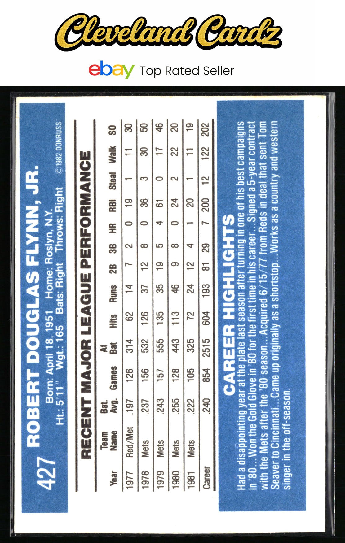 1982 Donruss #427 Doug Flynn