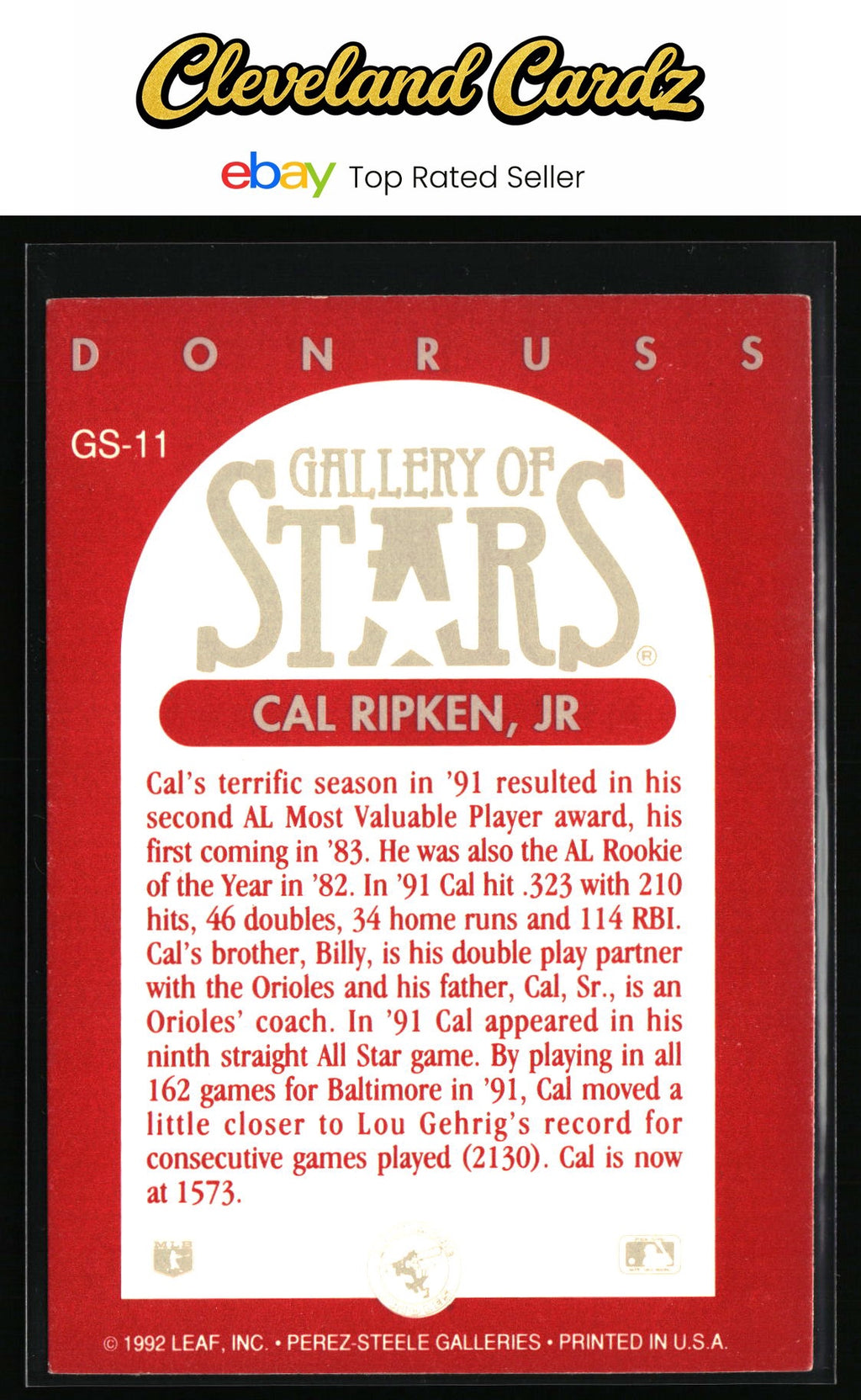 1992 Triple Play #GS-11 Cal Ripken, Jr. Gallery of Stars