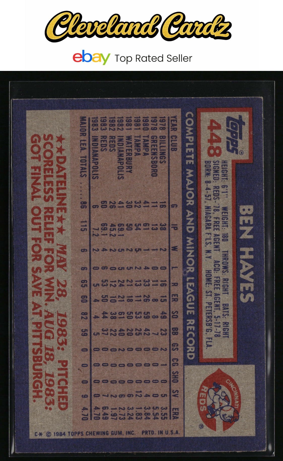 1984 Topps #448 Ben Hayes