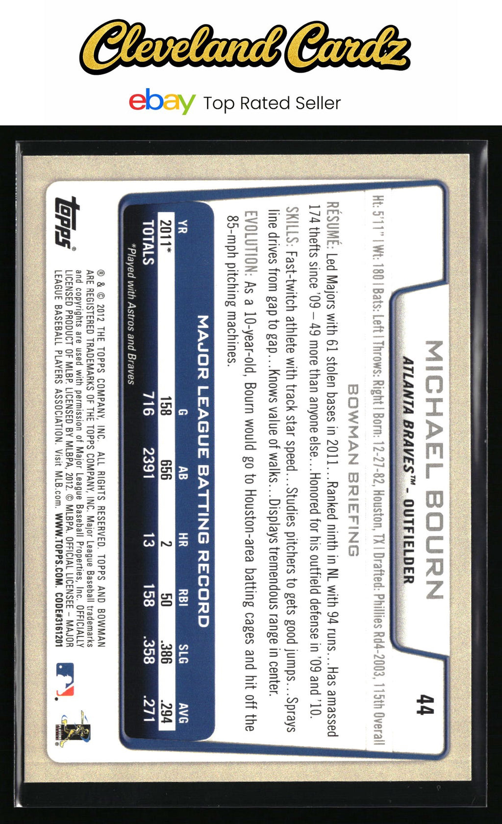 2012 Bowman #44 Michael Bourn Gold