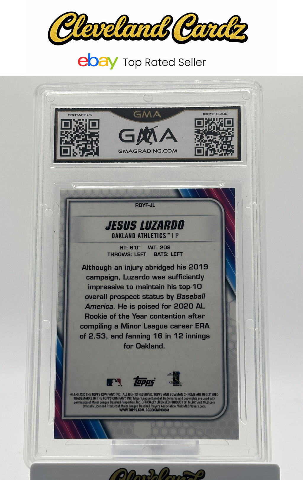 2020 Bowman #ROYF-JL Jesus Luzardo Chrome Rookie of the Year Favorites GMA 10 RC