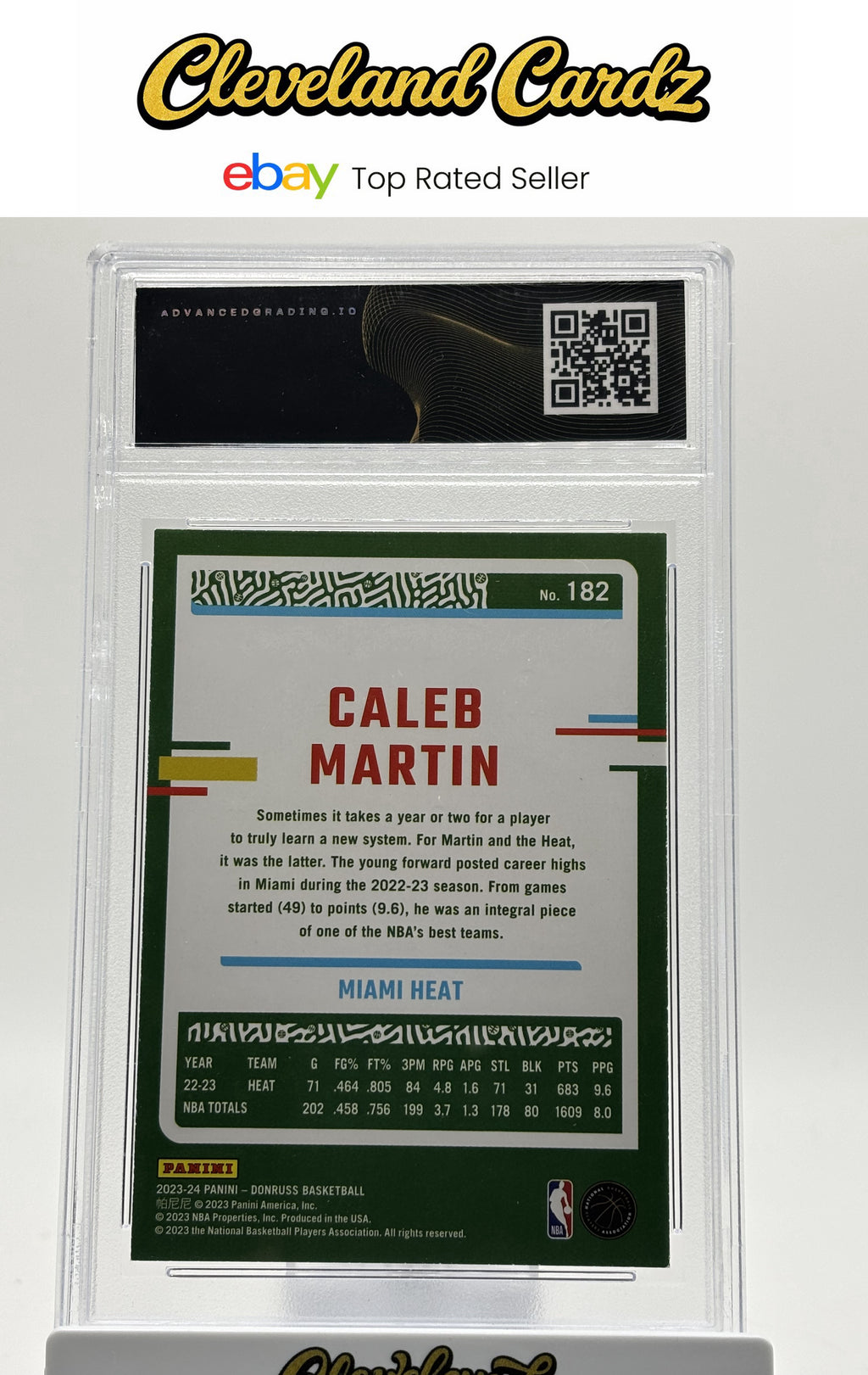 2023-24 Donruss #182 Caleb Martin Green Laser Holo AG 9 Mint