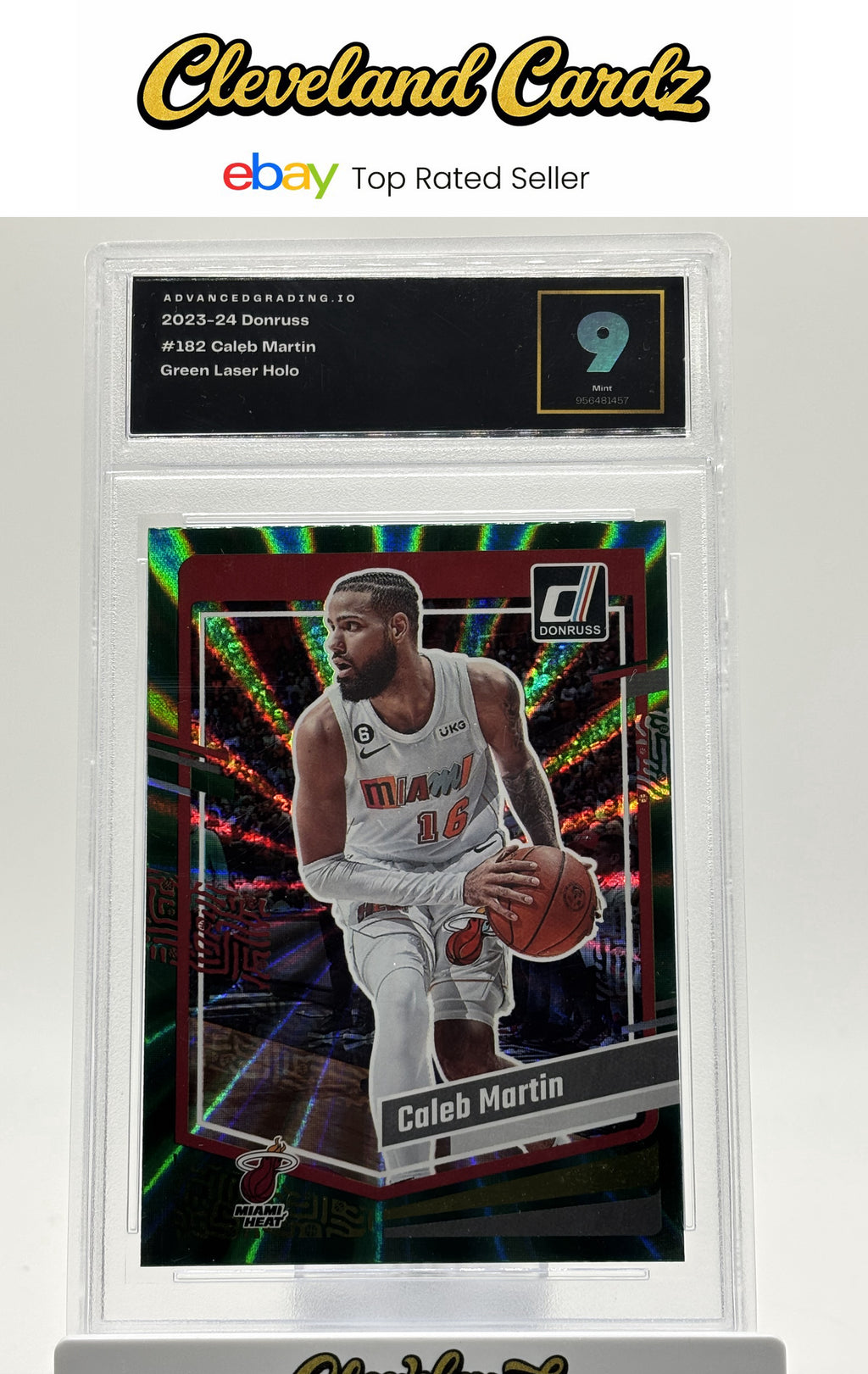 2023-24 Donruss #182 Caleb Martin Green Laser Holo AG 9 Mint