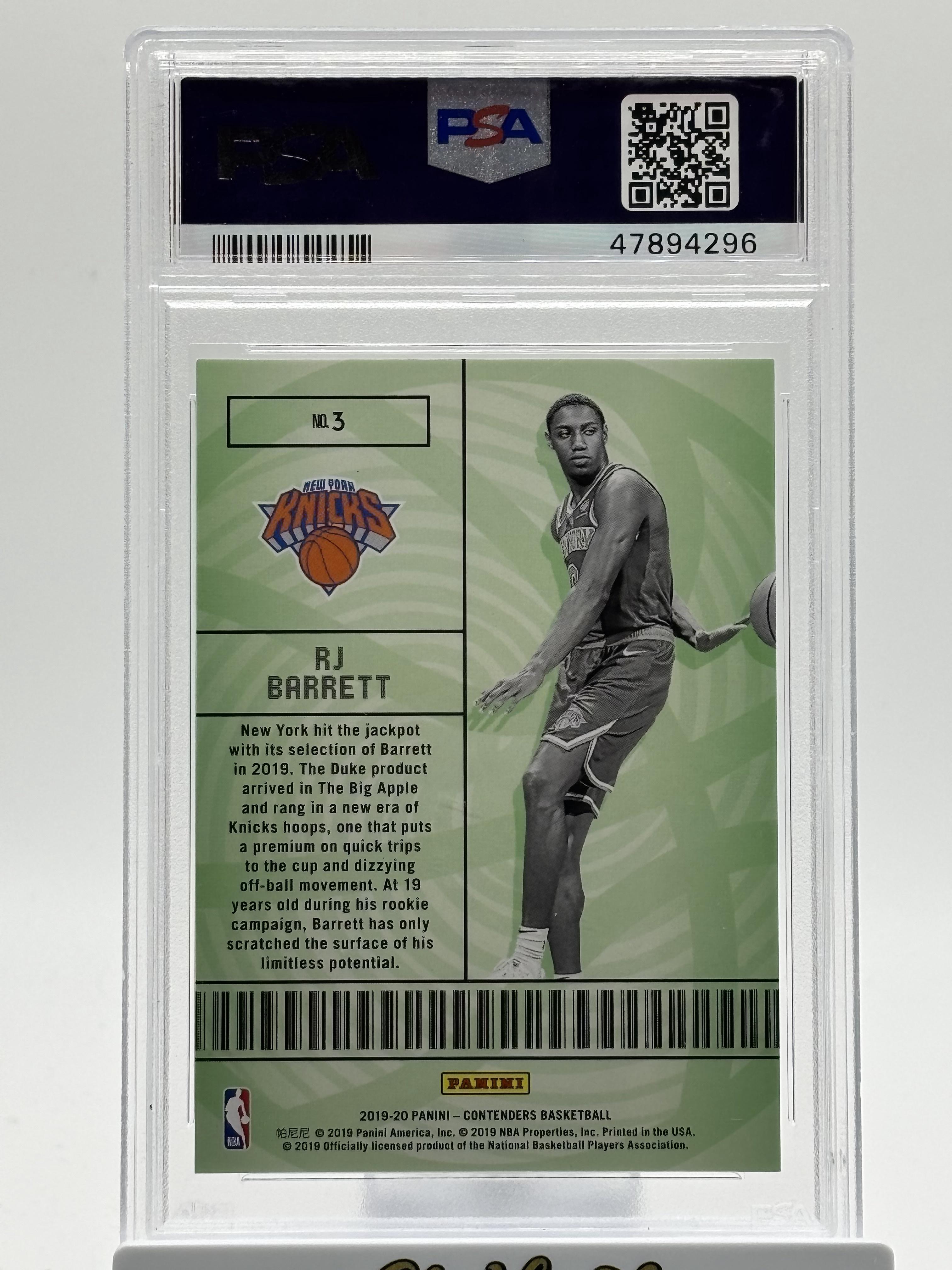 2019 Panini Contenders Lottery Ticket #3 Rj Barrett Lottery Ticket PSA 10