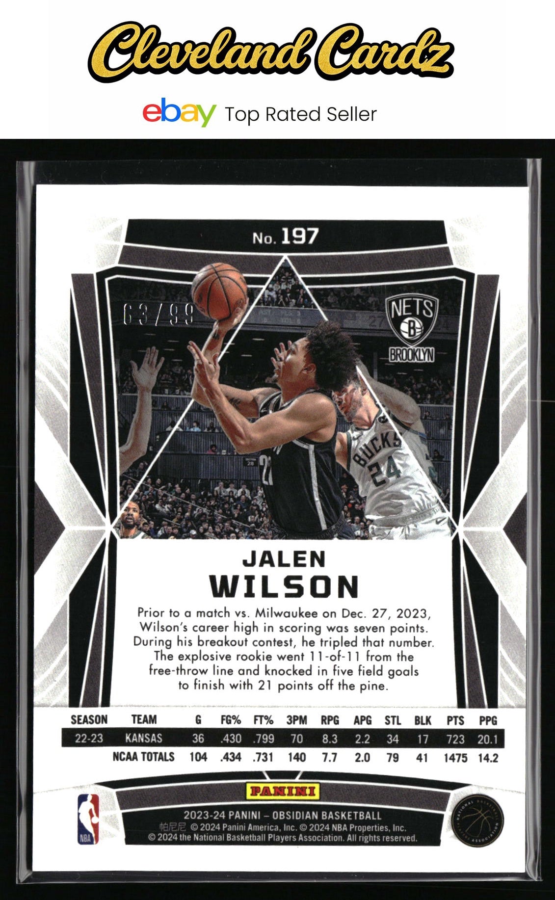 2023-24 Panini Obsidian #197 Jalen Wilson Electric Etch Orange Flood #/99 RC