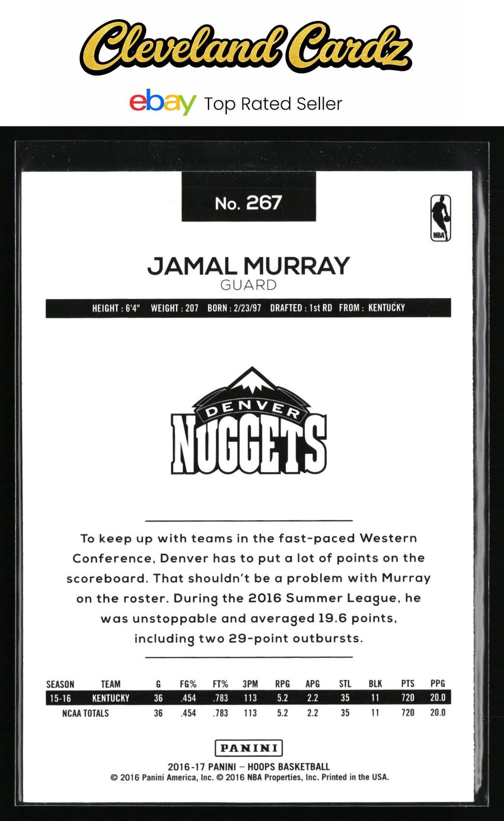 2016-17 Hoops #267 Jamal Murray RC