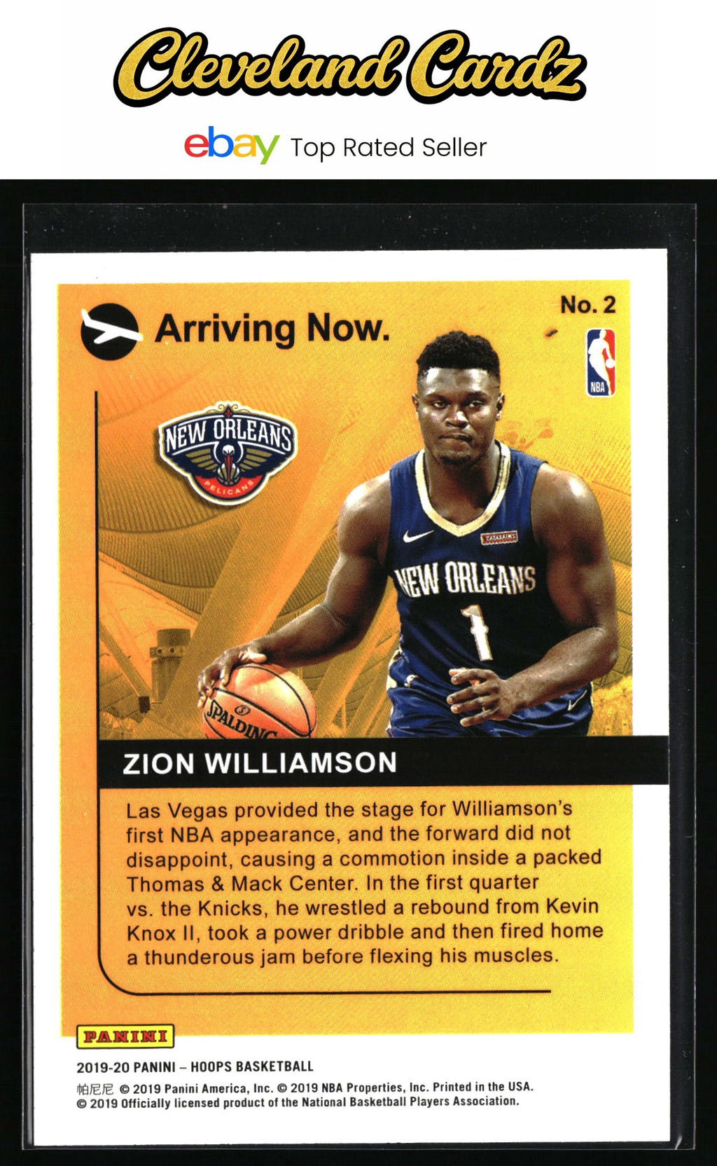 2019-20 Hoops #2 Zion Williamson Arriving Now