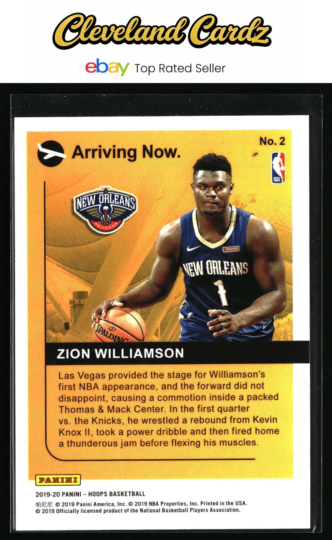 2019-20 Hoops #2 Zion Williamson Arriving Now