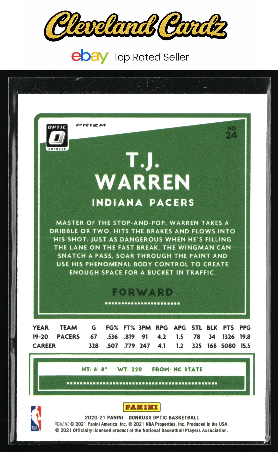2020-21 Donruss Optic #24 T.J. Warren Purple