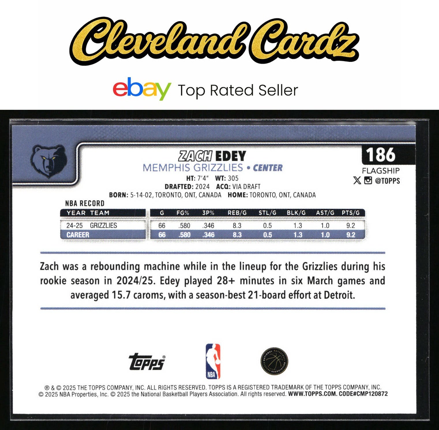 2025-26 Topps #186 Zach Edey Season Tip Off