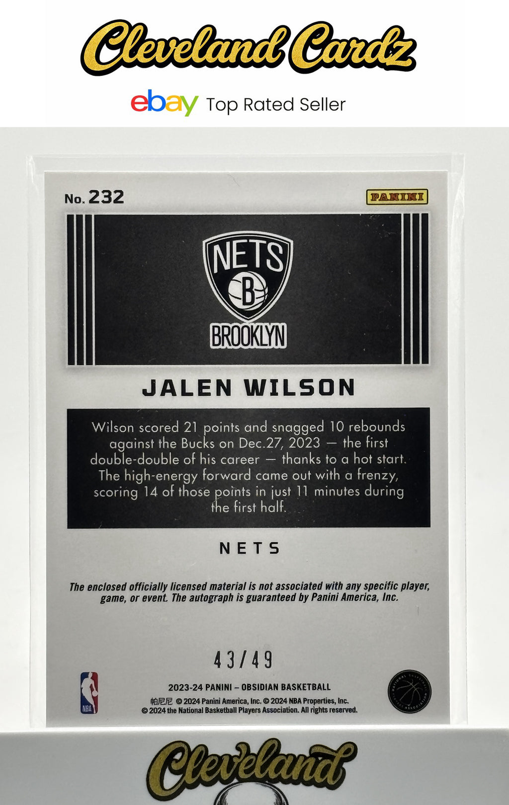 2023-24 Panini Obsidian #232 Jalen Wilson Electric Etch Purple Flood RPA #/49