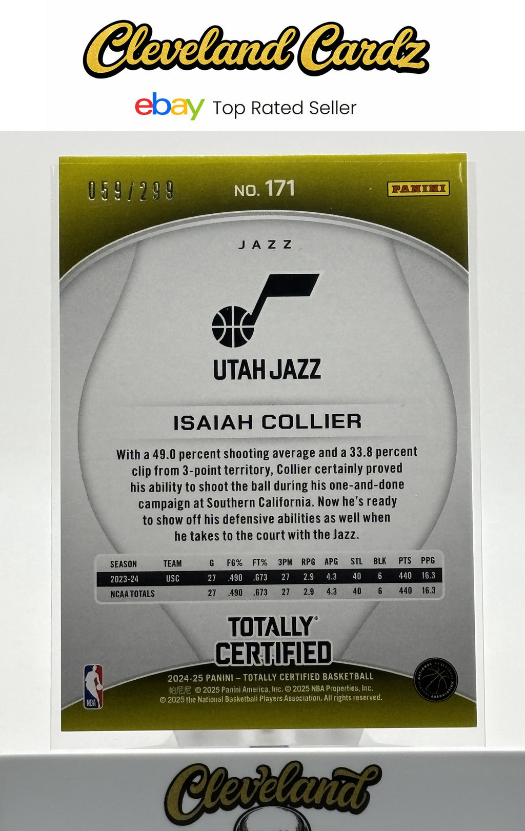 2024-25 Panini Totally Certified #171 Isaiah Collier Mirror Neon Orange #/299