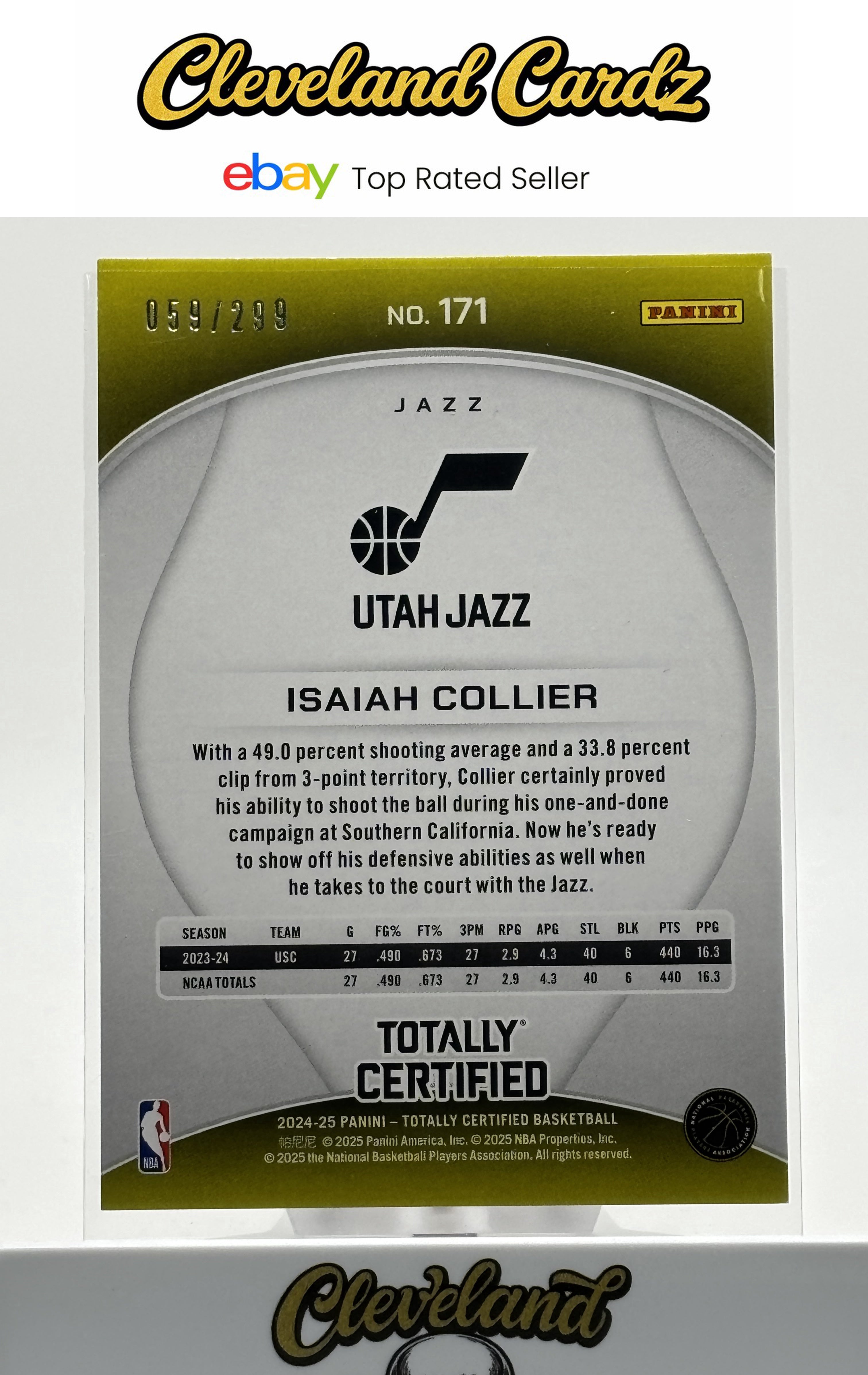 2024-25 Panini Totally Certified #171 Isaiah Collier Mirror Neon Orange #/299
