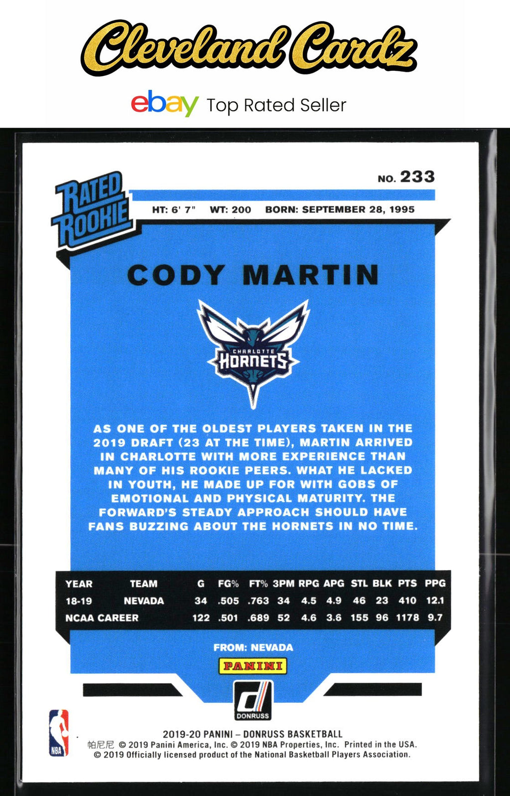 2019-20 Donruss #233 Cody Martin RC