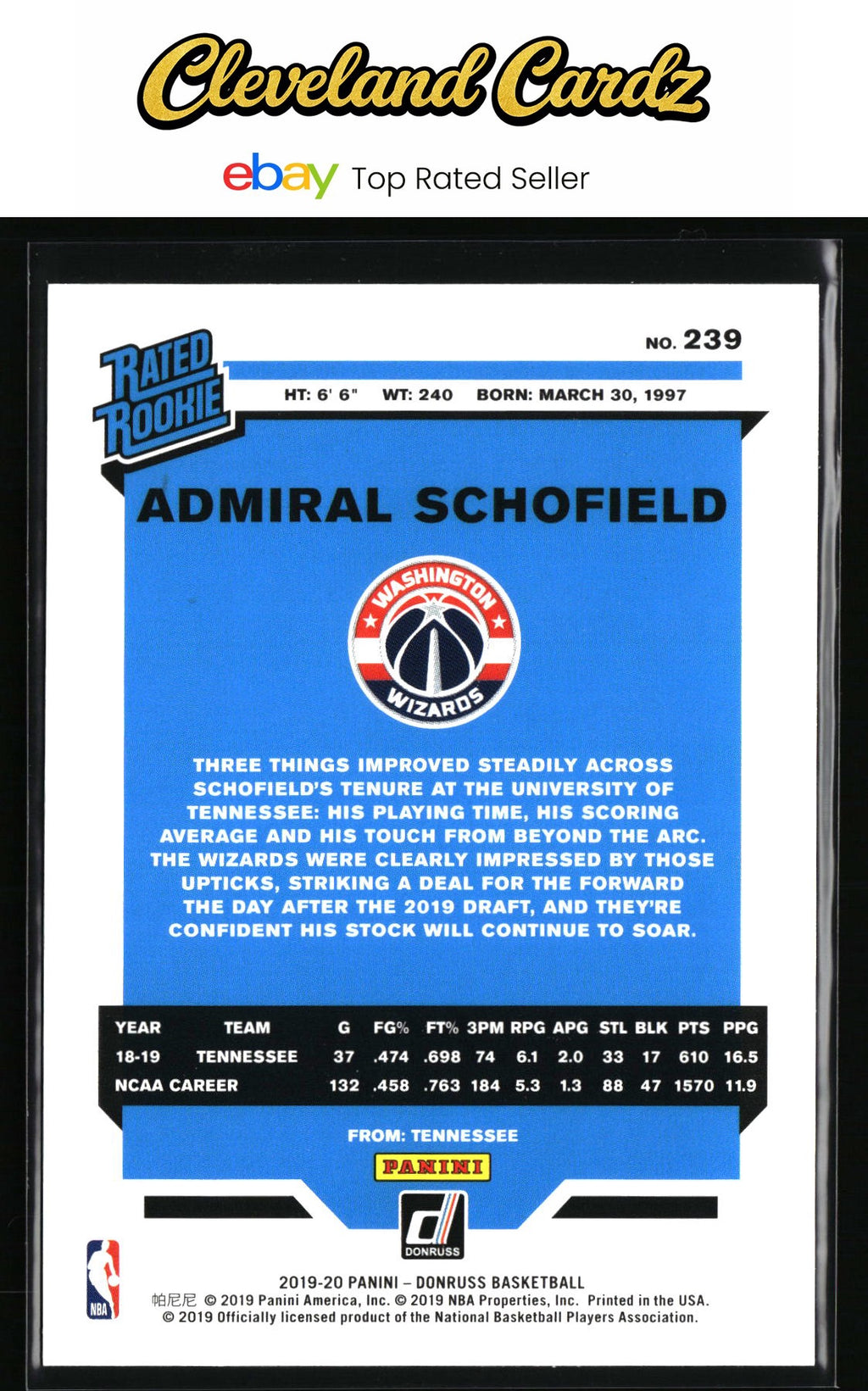 2019-20 Donruss #239 Admiral Schofield RC