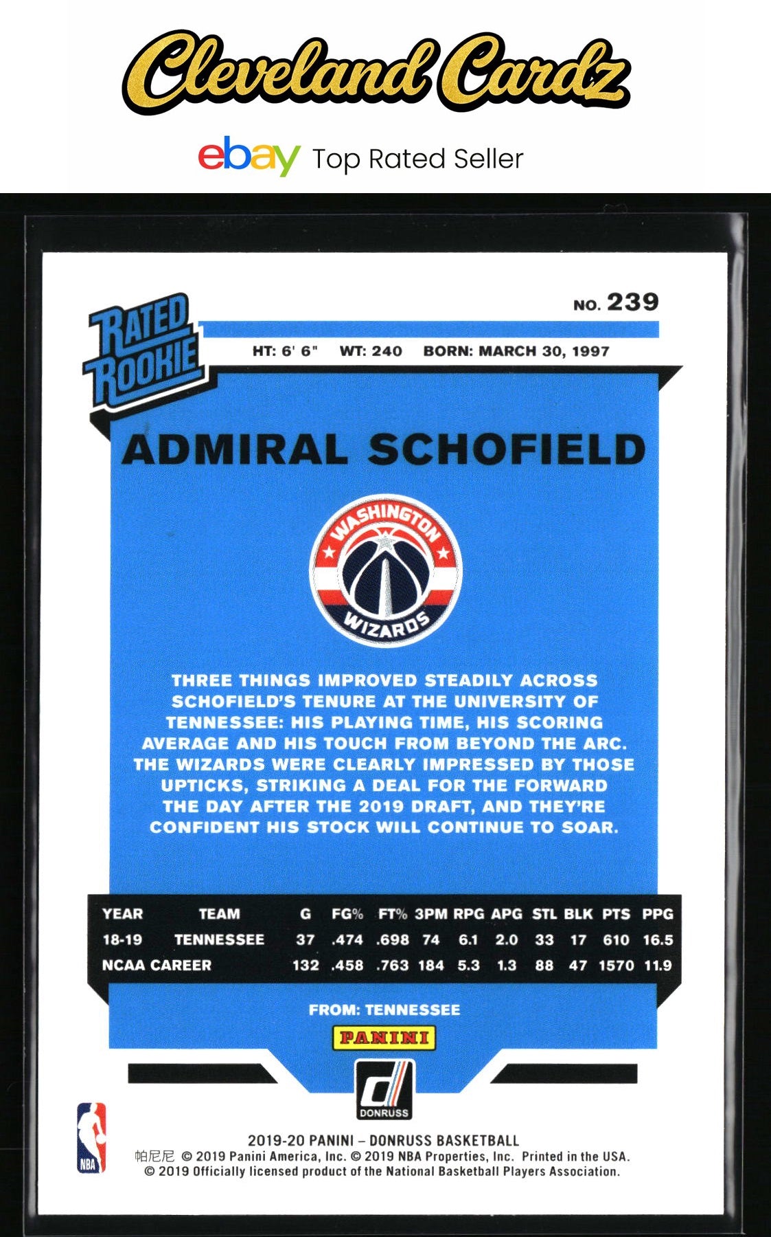 2019-20 Donruss #239 Admiral Schofield RC