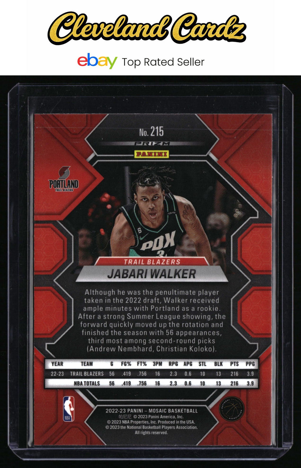 2022-23 Panini Mosaic #215 Jabari Walker Green Mosaic RC