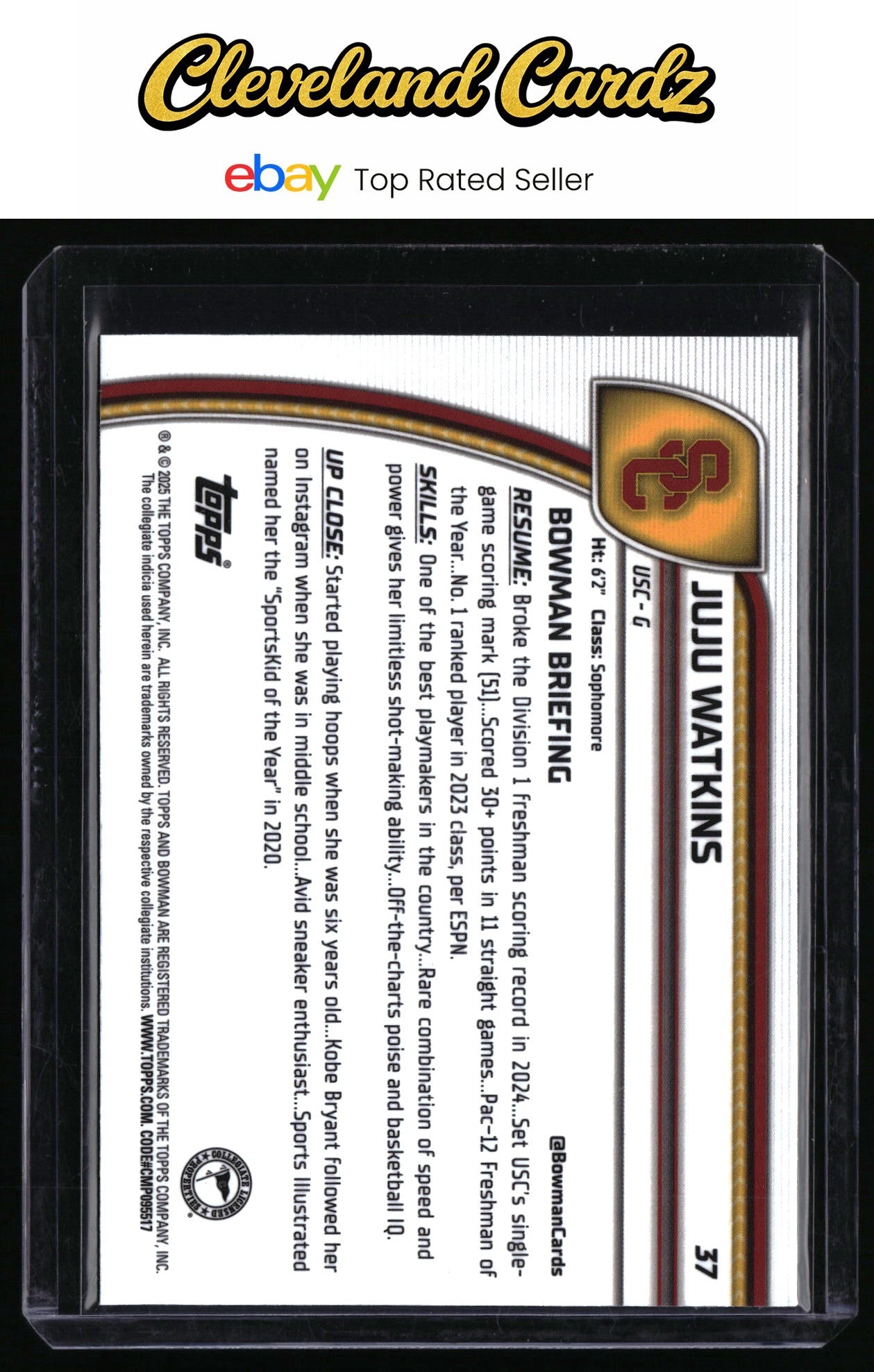 2024-25 Bowman University Chrome #37 Juju Watkins Purple Lava Refractor