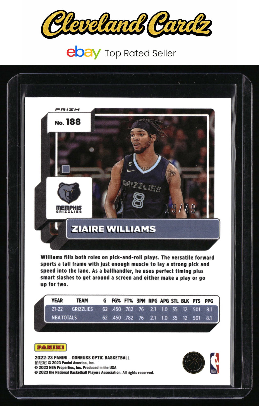 2022-23 Donruss Optic #188 Ziaire Williams Fast Break Blue #/49