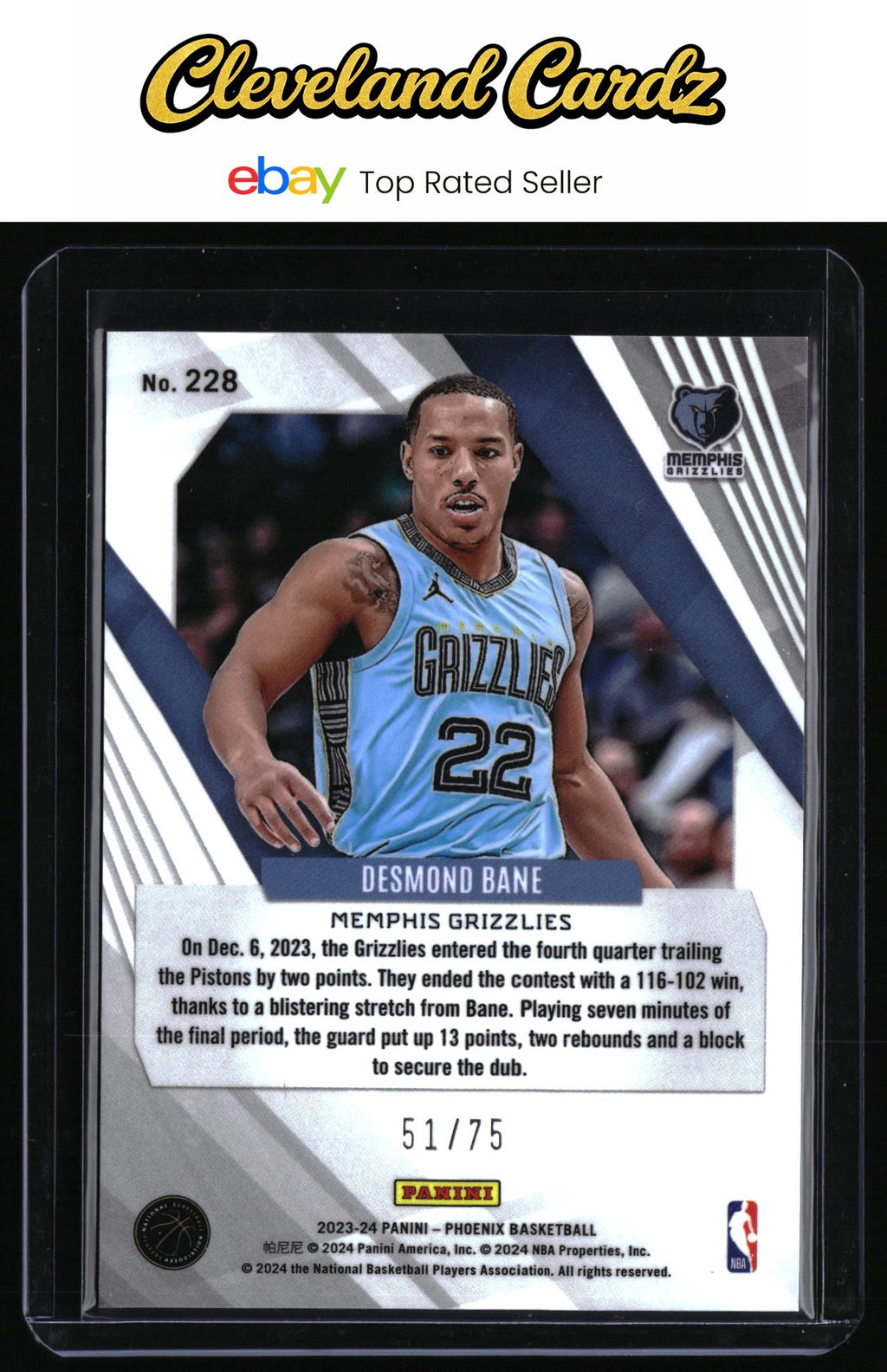 2023-24 Panini Phoenix #228 Desmond Bane International Red #/75