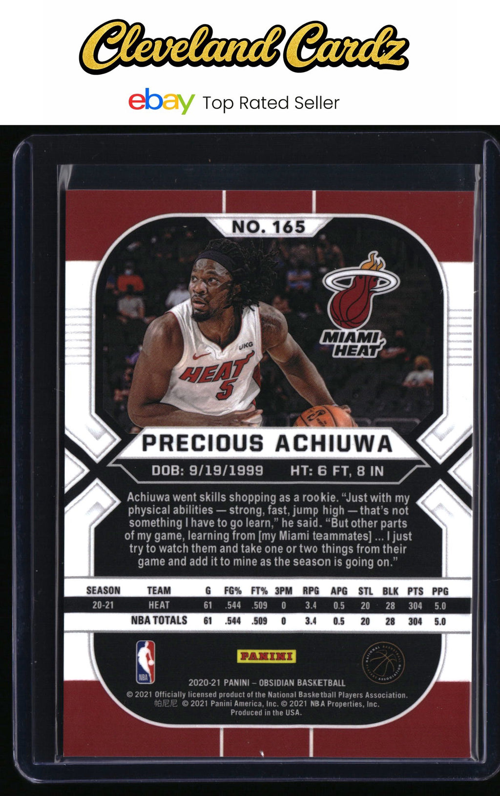 2020-21 Panini Obsidian #165 Precious Achiuwa Electric Etch Asia