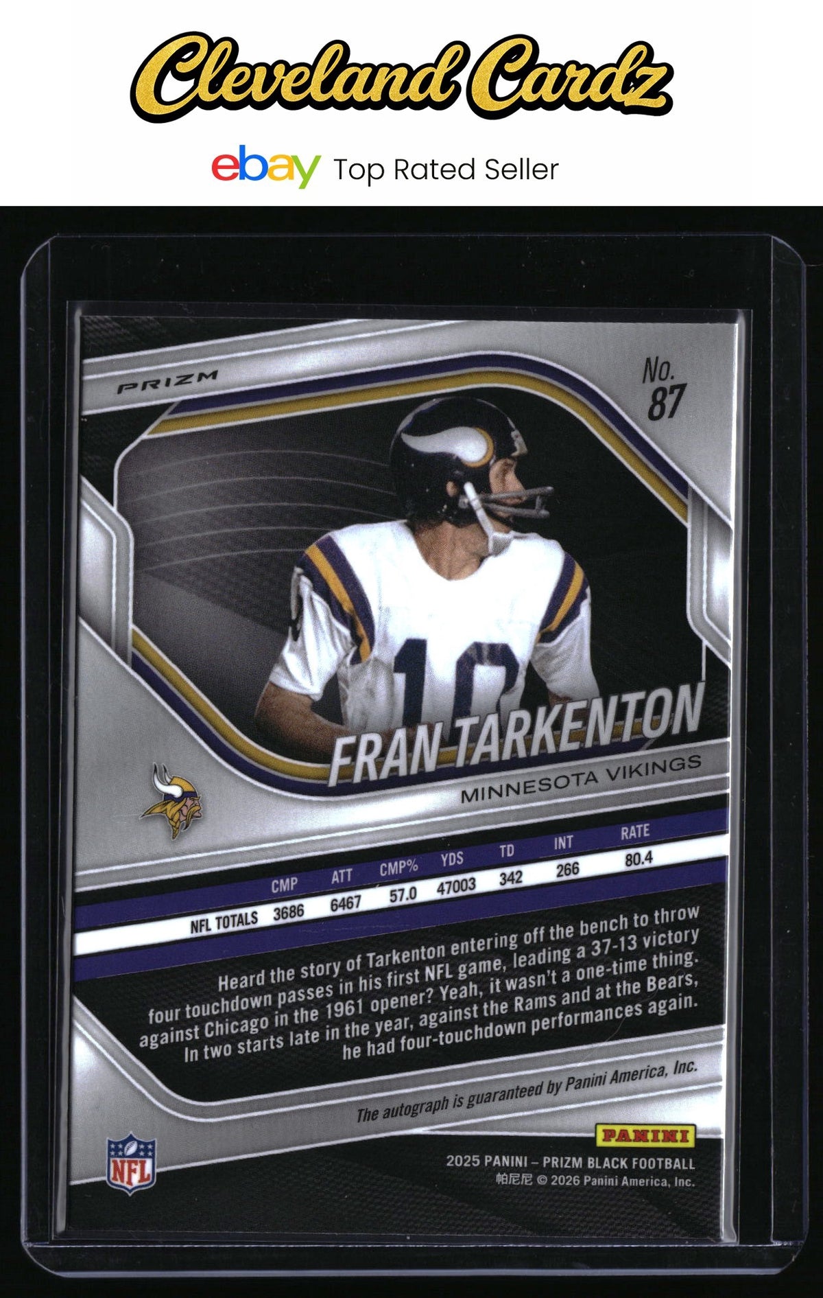 2025 Panini Prizm Black #87 Fran Tarkenton Prizm Silver Auto
