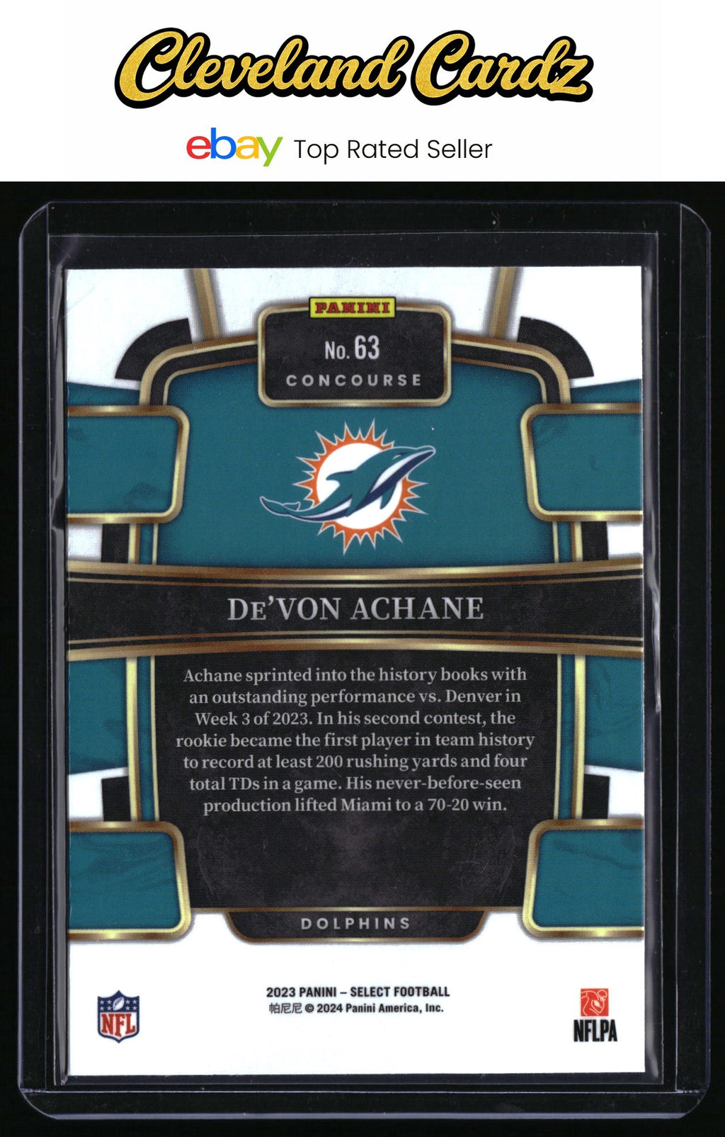 2023 Panini Select #63 De'Von Achane RC