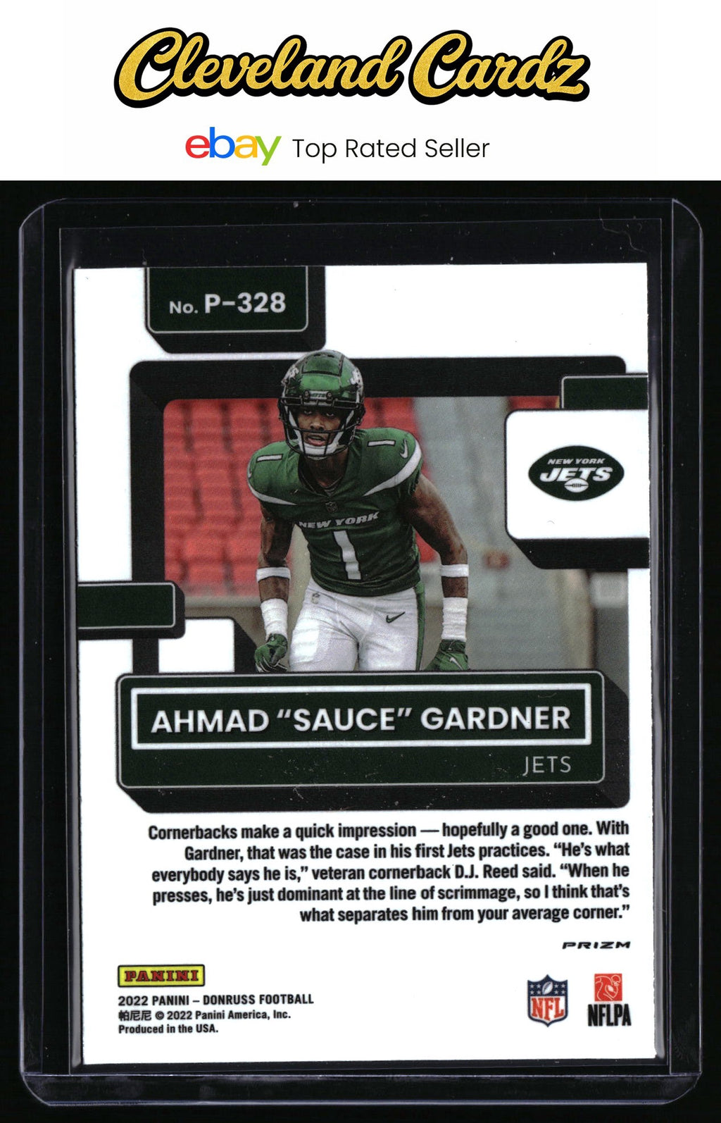 2022 Donruss #P-328 Ahmad "Sauce" Gardner Rated Rookies Red and Green RC