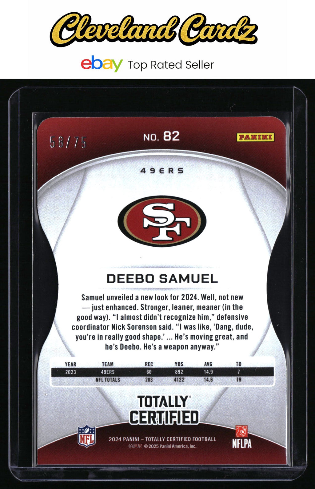 2024 Panini TC #82 Deebo Samuel Mirror Platinum Purple Die Cut #/75