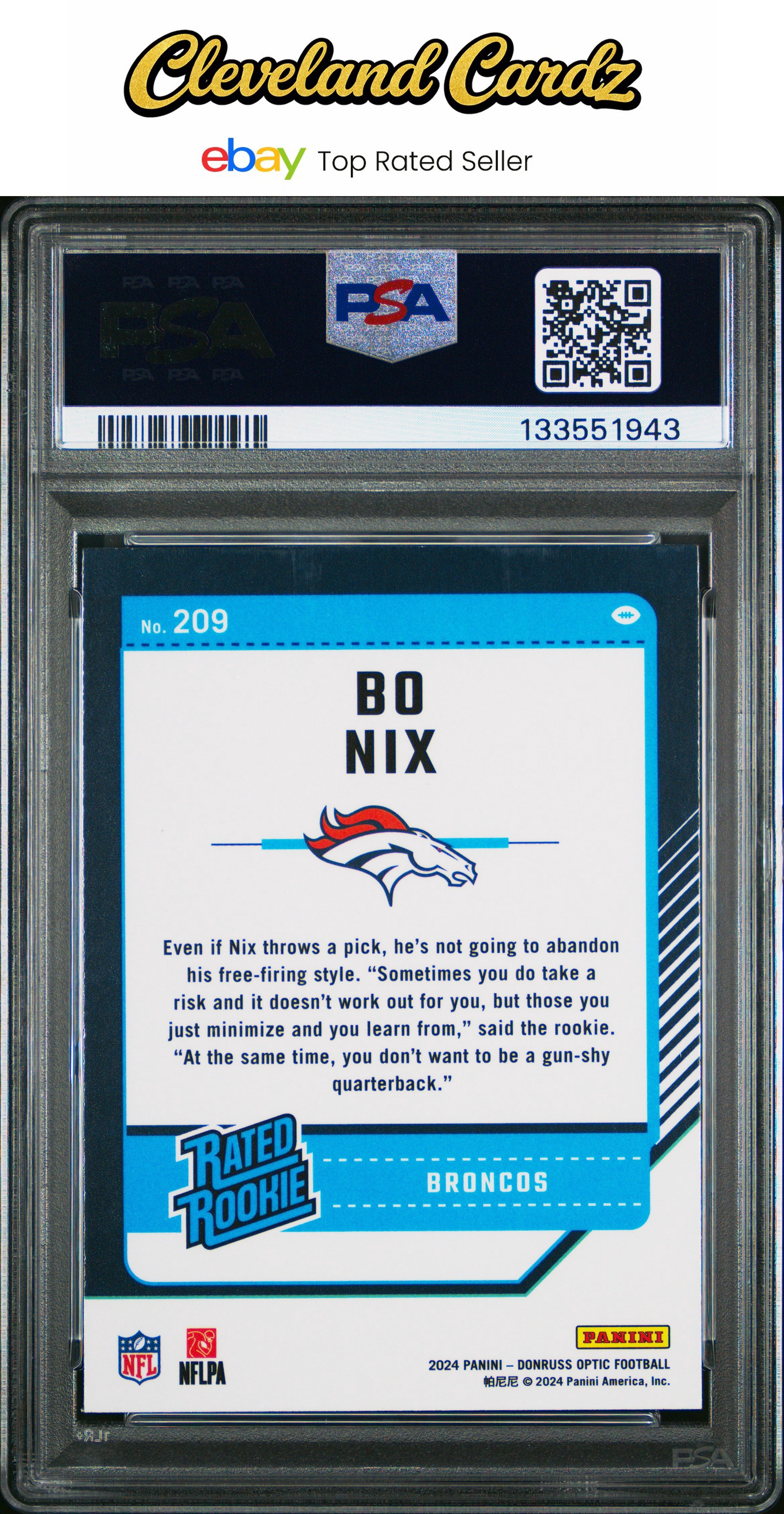 2024 Panini Donruss Optic #209 Bo Nix PSA 8 RC