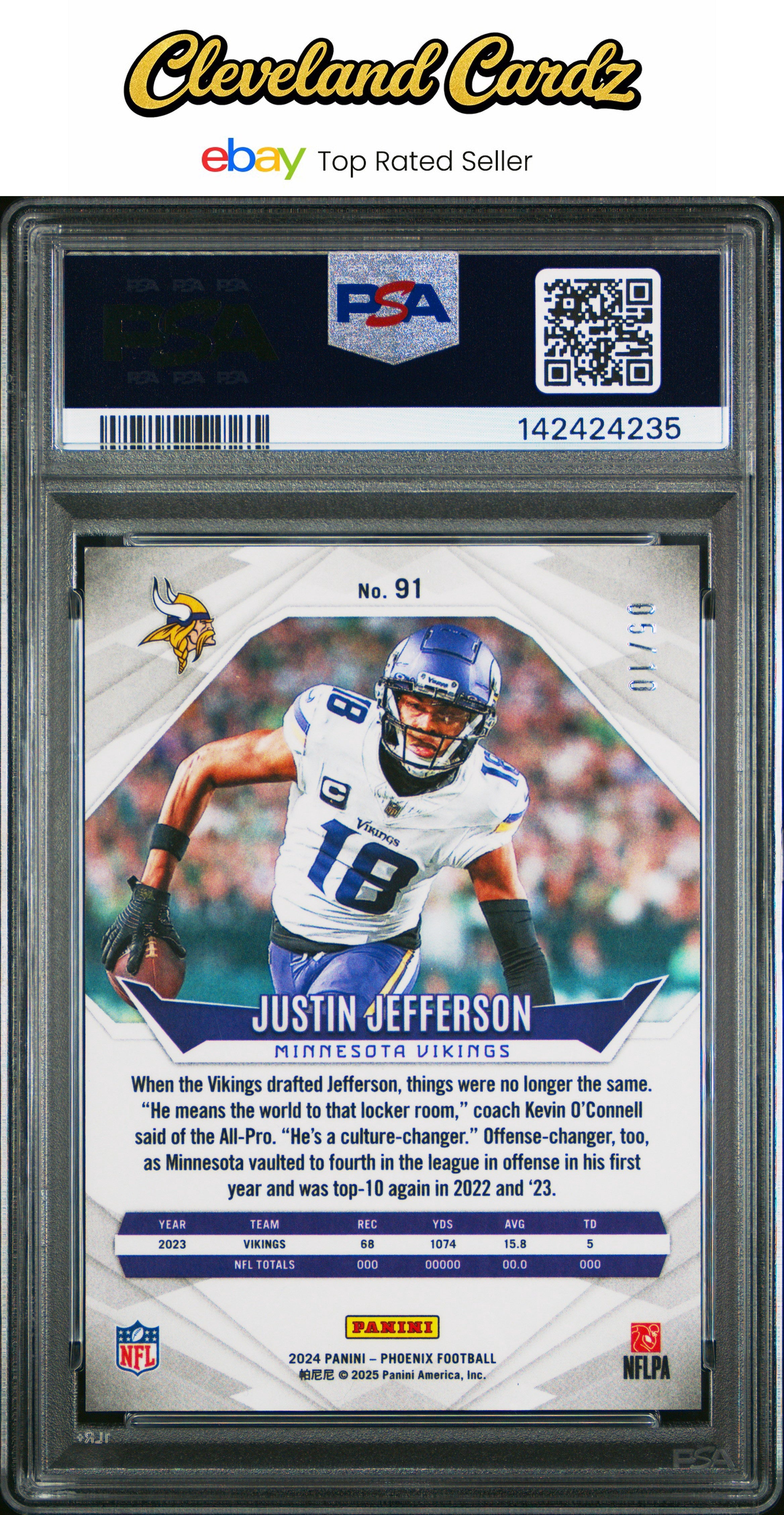 2024 Panini Phoenix #91 Justin Jefferson Gold Hyper #/10 PSA 8 #/10