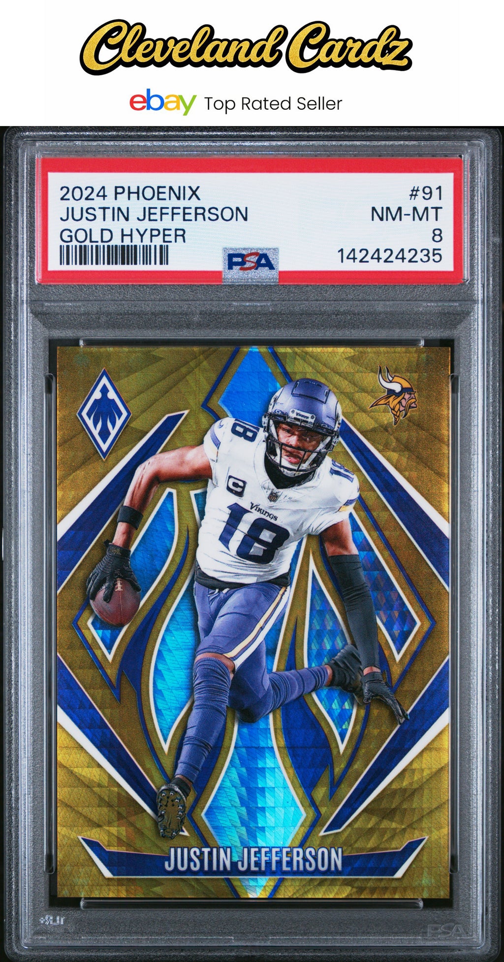 2024 Panini Phoenix #91 Justin Jefferson Gold Hyper #/10 PSA 8 #/10