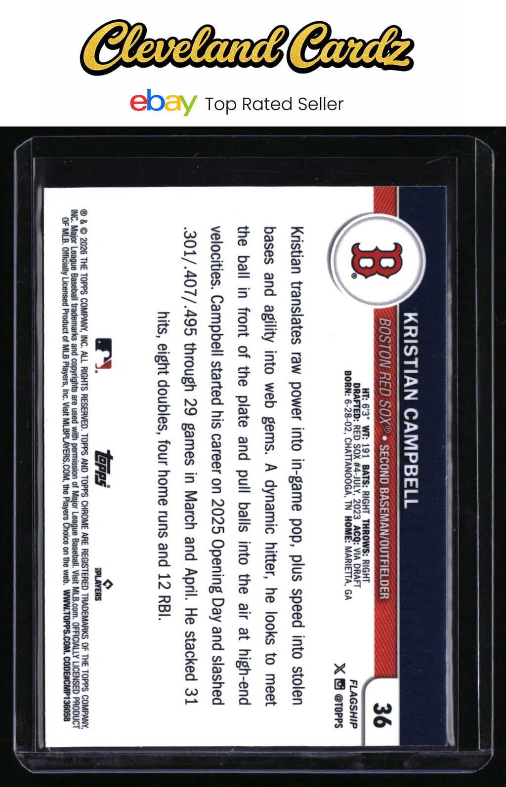 2026 Topps #36 Kristian Campbell Flagship Collection Rainbow Foil