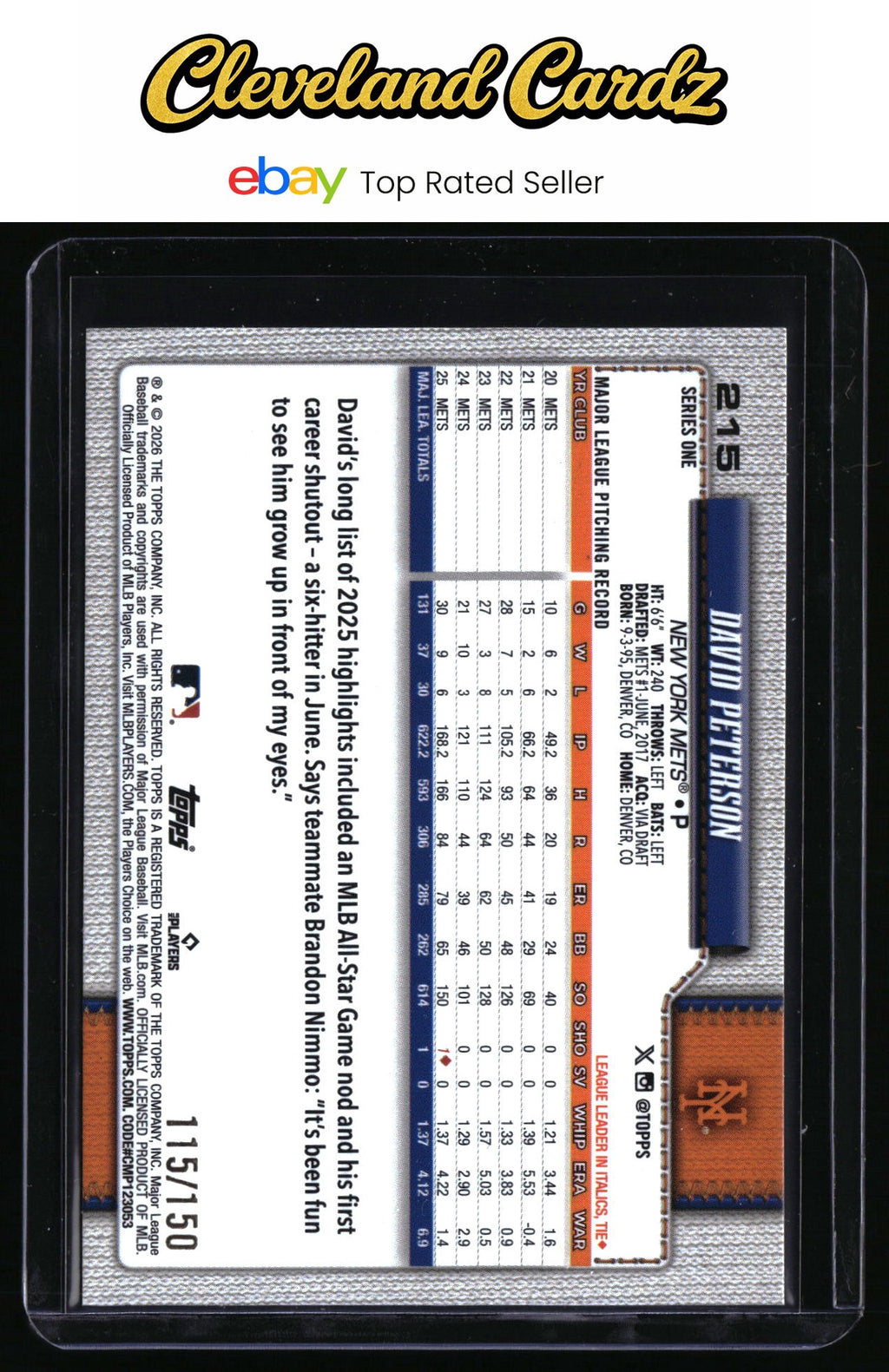 2026 Topps #215 David Peterson Blue Holo Foil #/150