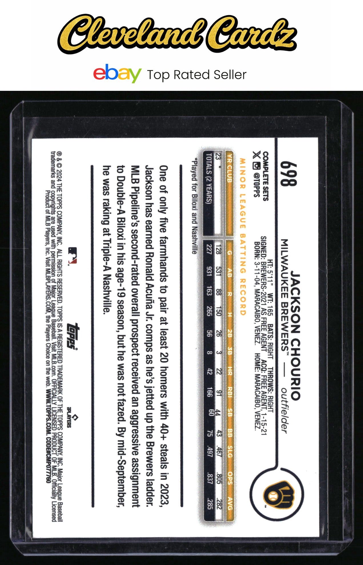 2024 Topps #698 Jackson Chourio Rookie Variations