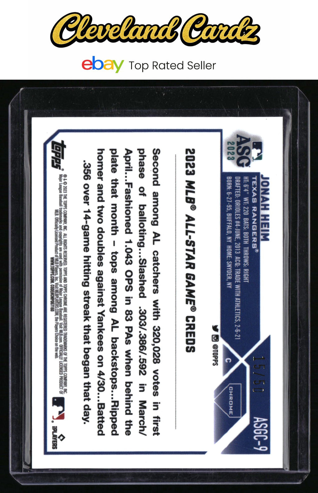 2023 Topps Chrome Update #ASGC-9 Jonah Heim 2023 All-Star Game Gold #/50