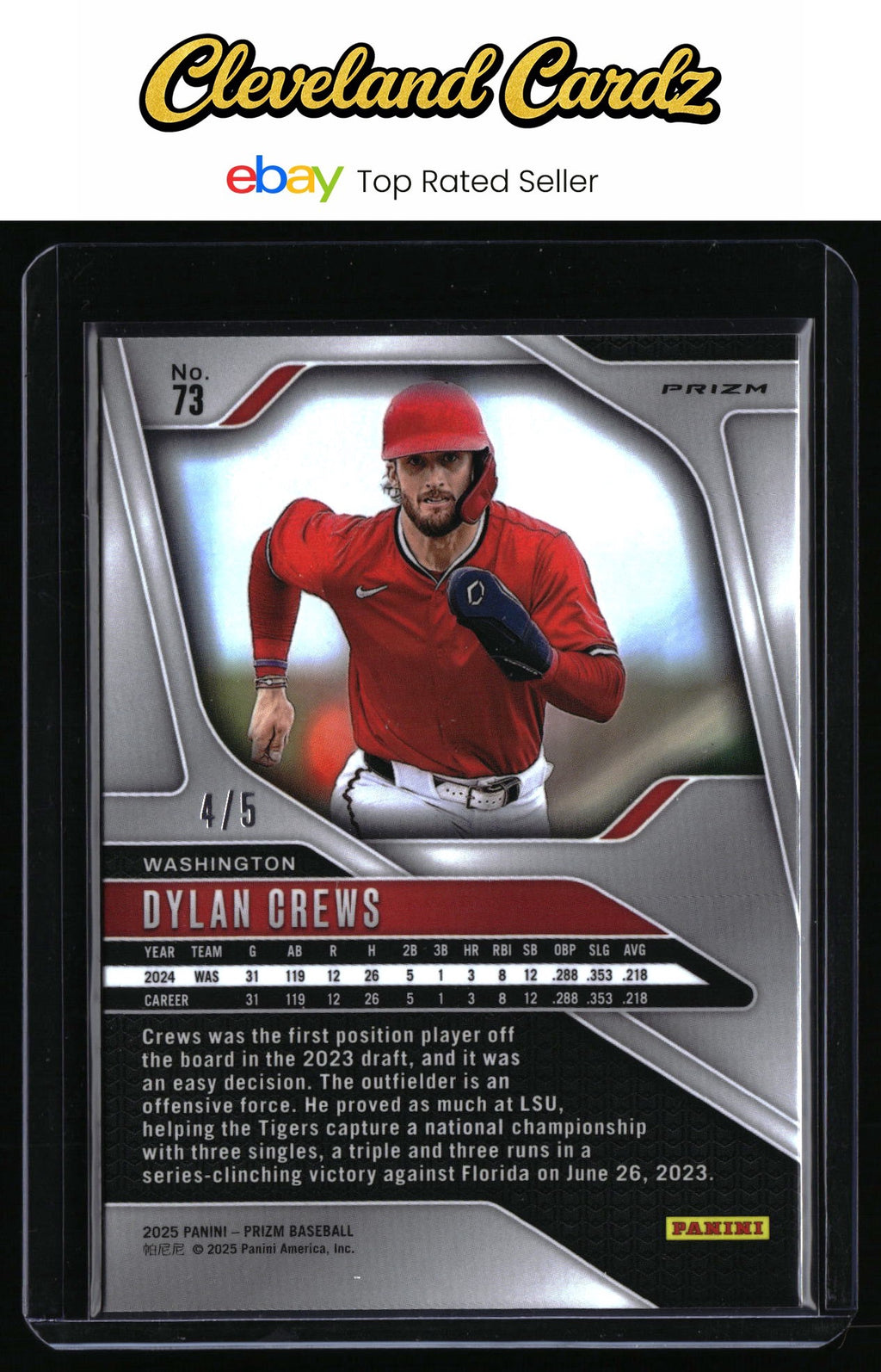 2025 Panini Prizm #73 Dylan Crews Black Gold Prizms #/5 RC
