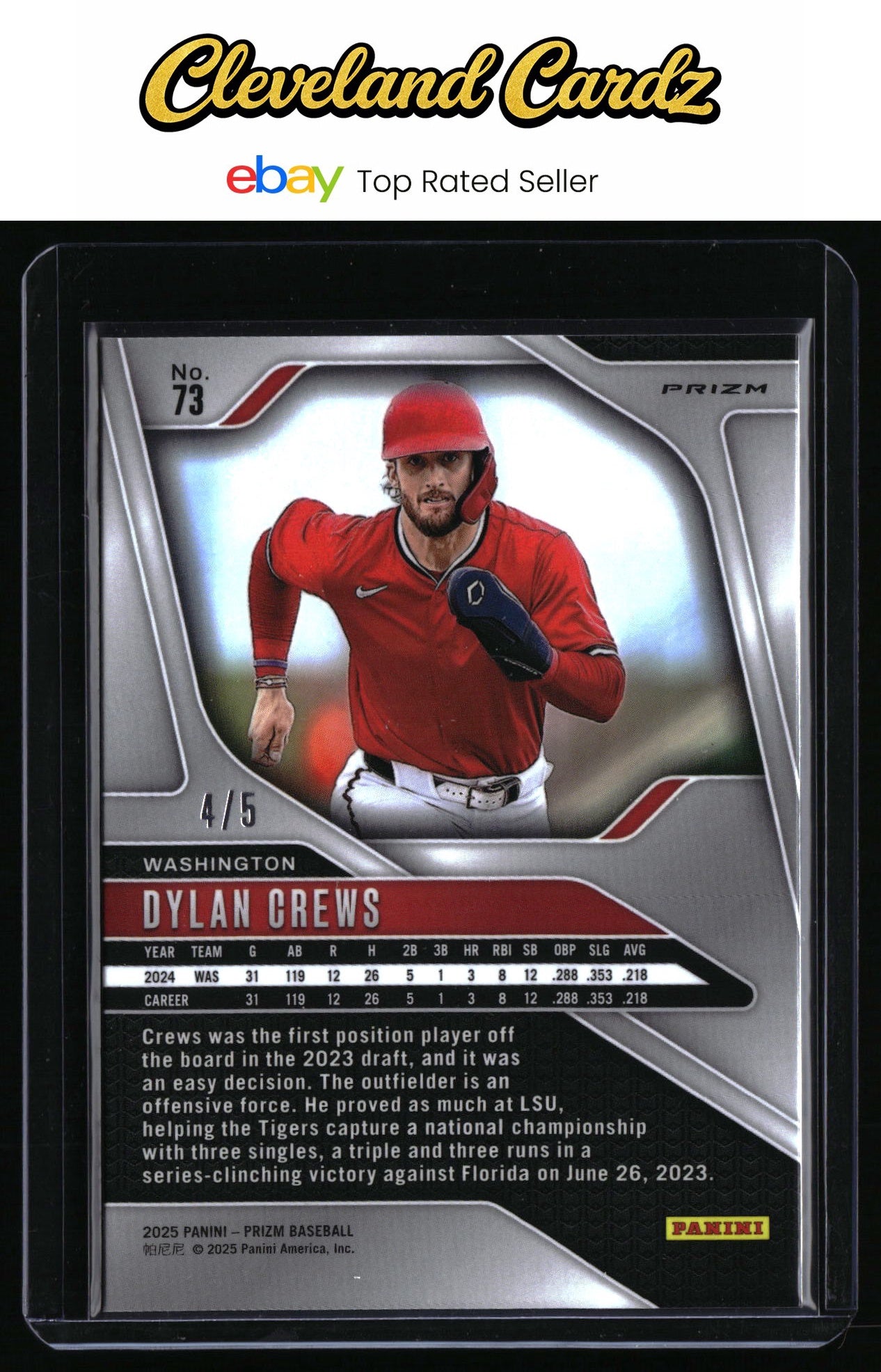 2025 Panini Prizm #73 Dylan Crews Black Gold Prizms #/5 RC