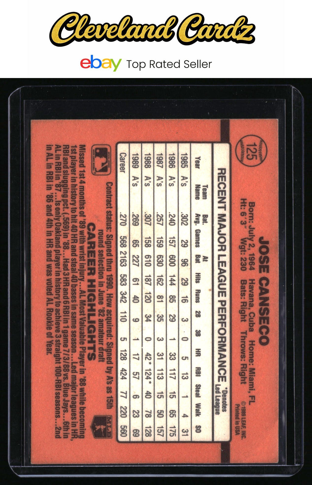 1990 Donruss #125 Jose Canseco