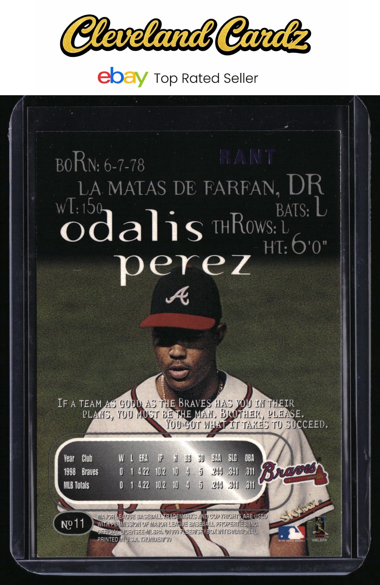1999 SkyBox Thunder #11 Odalis Perez Rant